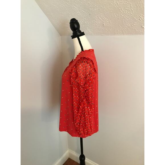 Anthropologie Maeve Women's Jacquin Red Peasant Tie Neck Ruffle Blouse - Medium - Picture 3 of 11